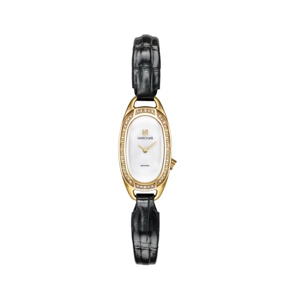Montre March LA.B Oblongue Electrique Diamants Or 18k Alligator Noir