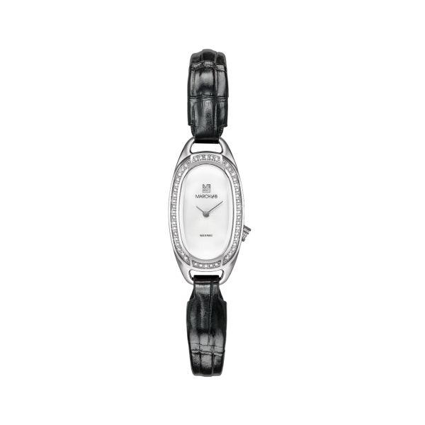 Montre March LA.B Oblongue Electrique Diamants Acier Alligator Noir