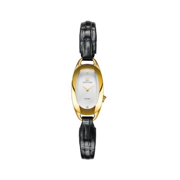 Montre March LA.B Oblongue Electrique Nacre Or 18k Alligator Noir