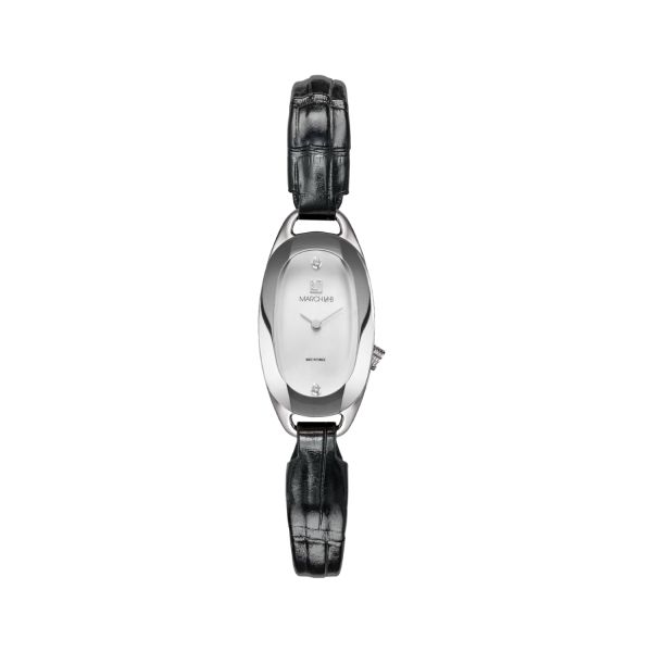 Montre March LA.B Oblongue Electrique Nacre Acier Alligator Noir