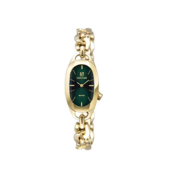 Montre March LA.B Oblongue Electrique Emerald Gourmette Doré