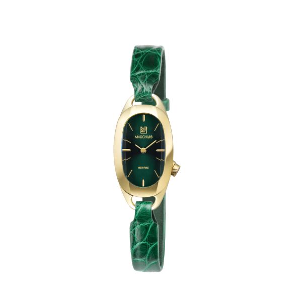 Montre March LA.B Oblongue Electrique Emerald Alligator Vert