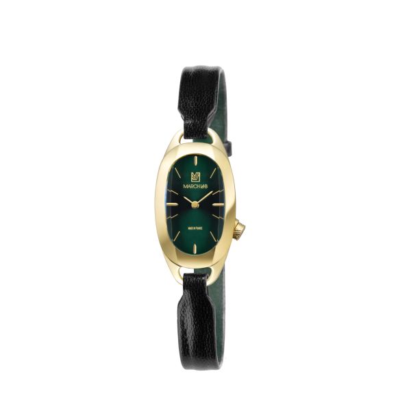 Montre March LA.B Oblongue Electrique Emerald Chevreau Noir