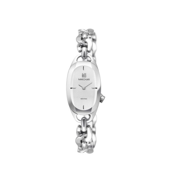 Montre March LA.B Oblongue Electrique White Gourmette Acier