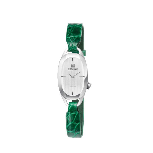 Montre March LA.B Oblongue Electrique White Alligator Vert