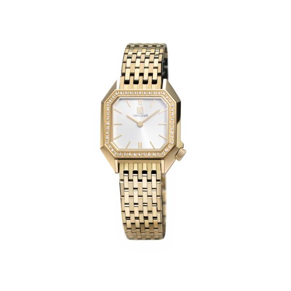 Montre March LA.B Lady Mansart Electrique Diamants Or 18k Acier Poli-Brossé 9 maillons Plaqué Or