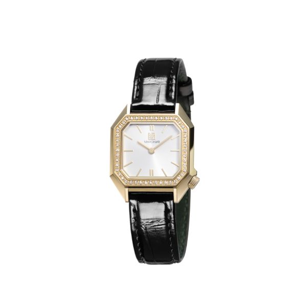 Montre March LA.B Lady Mansart Electrique Diamants Or 18k Alligator Noir