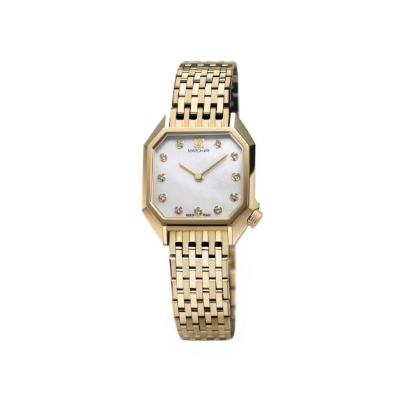 Montre March LA.B Lady Mansart Electrique Nacre Or 18k Acier Poli-Brossé 9 maillons Plaqué Or