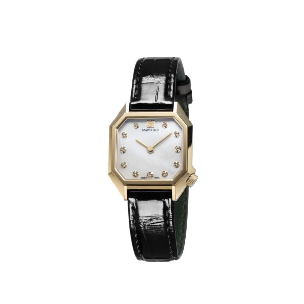 Montre March LA.B Lady Mansart Electrique Nacre Or 18k Alligator Noir