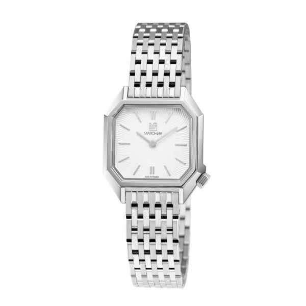 Montre March LA.B Lady Mansart Electrique Spirale Blanc Acier poli-brossé 9 maillons