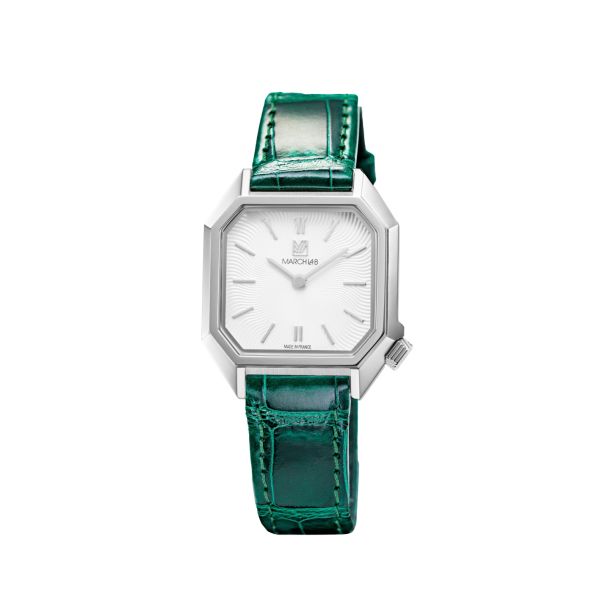 Montre March LA.B Lady Mansart Electrique Spirale Blanc Alligator Vert