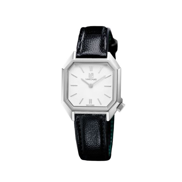 Montre March LA.B Lady Mansart Electrique Spirale Blanc Chevreau Noir