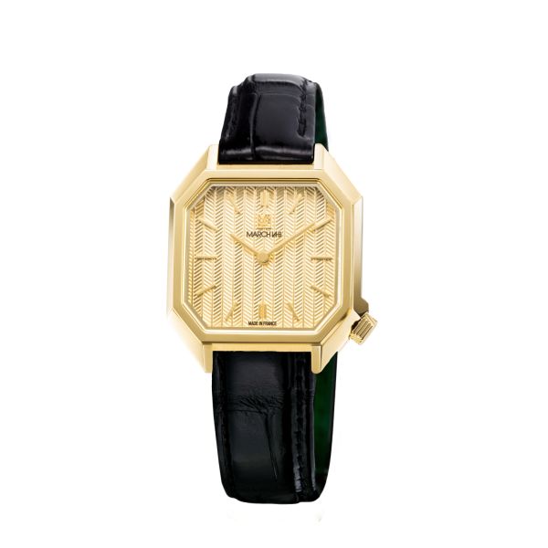 Montre March LA.B Milady Mansart Electrique Chevrons Or Alligator Noir