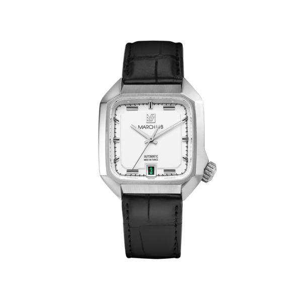 Montre March LA.B AM2 Slim Automatique Cadran White Alligator Noir