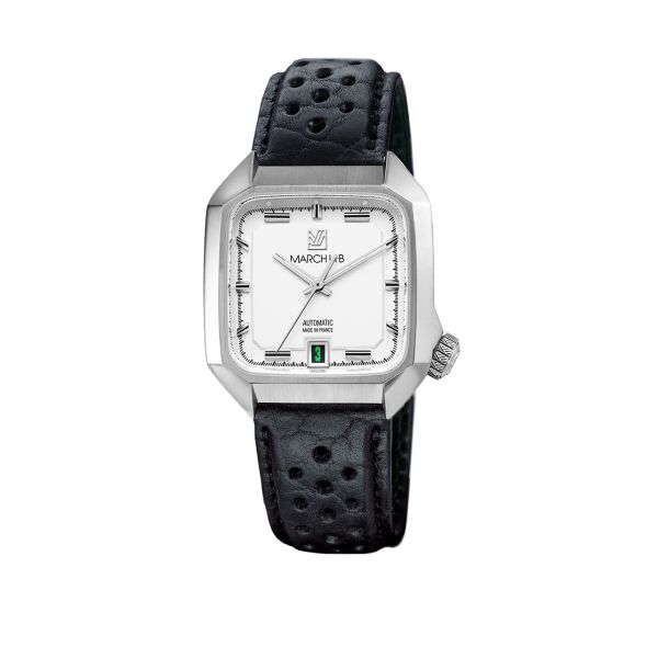 Montre March LA.B AM2 Slim Automatique Cadran White Bison Sauvage Perforé Noir