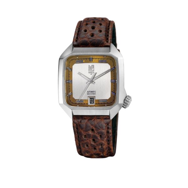 Montre March LA.B AM2 Slim Automatique Cadran Shelter Bison Sauvage Perforé Marron