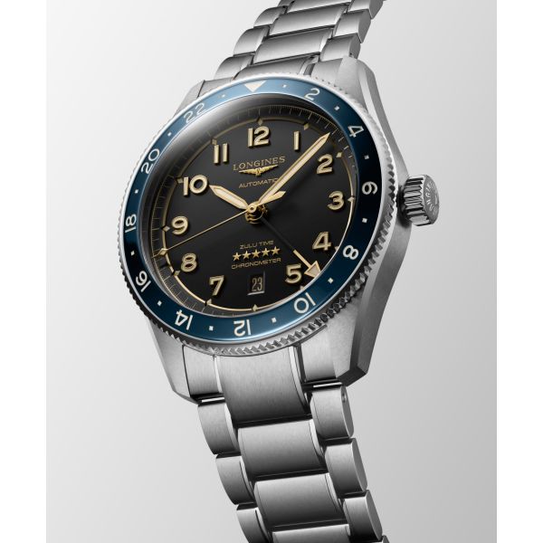 Montre Longines Spirit Zulu Time Lunette Céramique Bleue Bracelet Acier 42mm