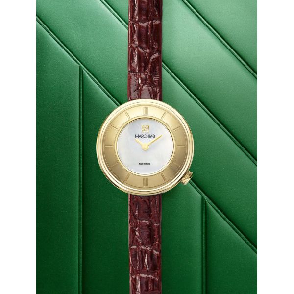 Montre March LA.B Lady Volante Electrique Nacre Alligator Marron