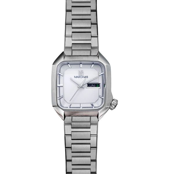 Montre March LA.B AM2 Slim Electrique White Acier Brossé 7 Maillons