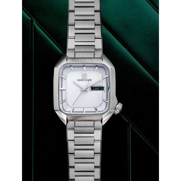 Montre March LA.B AM2 Slim Electrique White Acier Brossé 7 Maillons