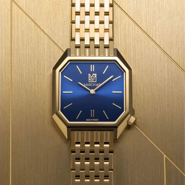 Montre March LA.B Dandy Mansart Electrique Amiral Acier poli-brossé 9 Maillons dorés