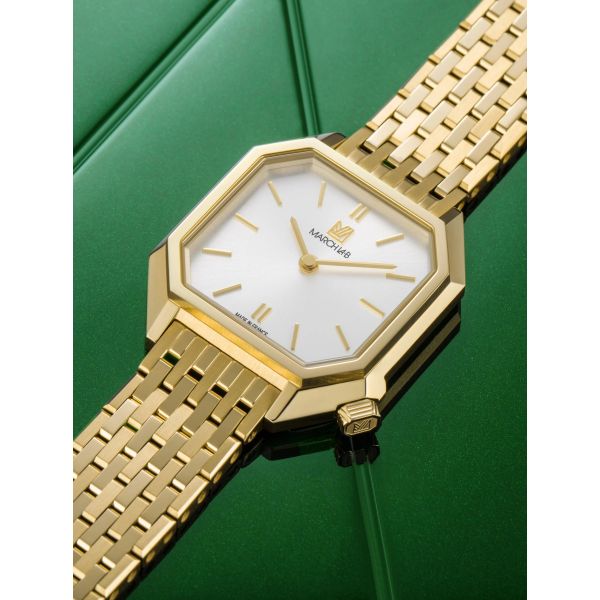 Montre March LA.B Milady Mansart Electrique Continental Acier poli-brossé 9 maillons dorés