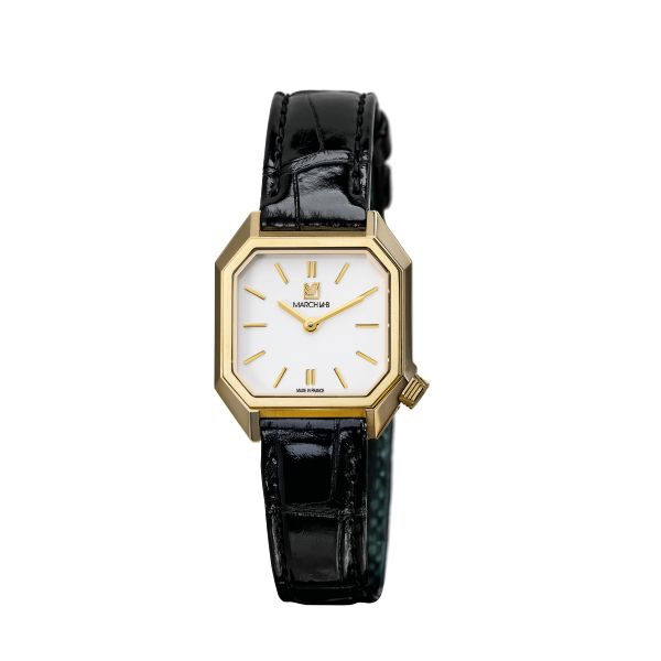 Montre March LA.B Lady Mansart Electrique Or 18k Continental Alligator Noir