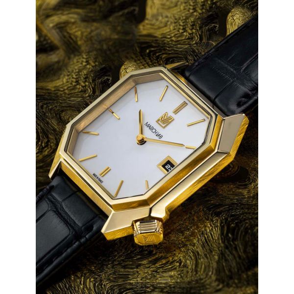 Montre March LA.B Lady Mansart Electrique Or 18k Continental Alligator Noir