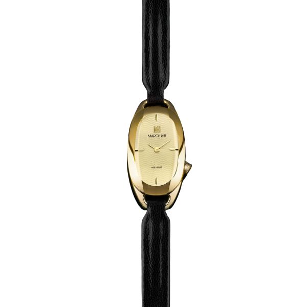 Montre March LA.B Oblongue Electrique Gold Chevreau Noir