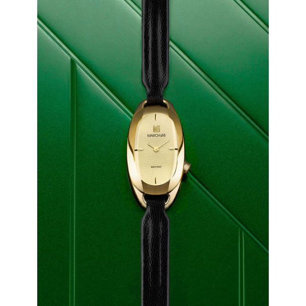 Montre March LA.B Oblongue Electrique Gold Chevreau Noir