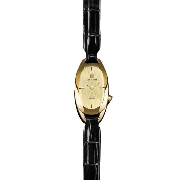 Montre March LA.B Oblongue Electrique Gold Alligator Noir