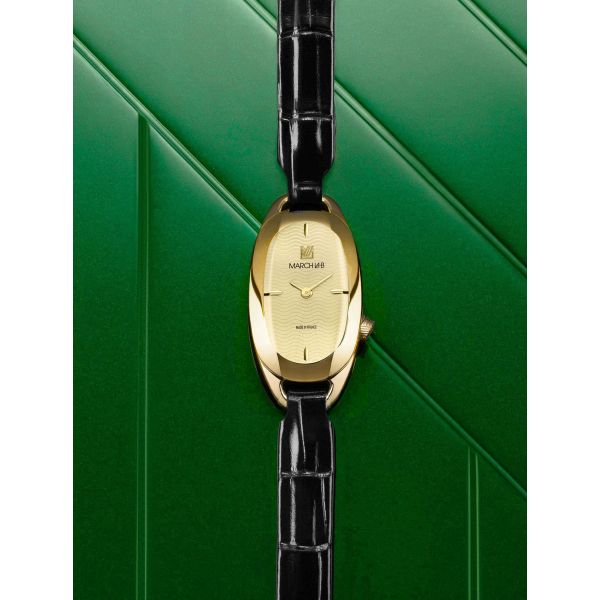 Montre March LA.B Oblongue Electrique Gold Alligator Noir