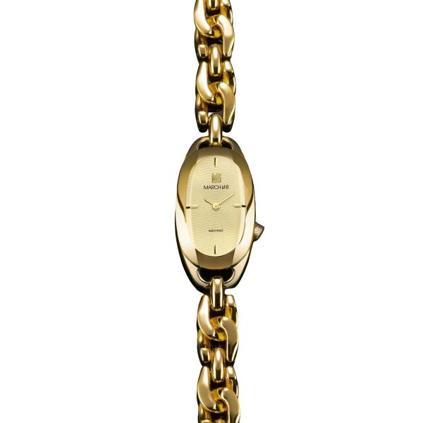 Montre March LA.B Oblongue Electrique Gold Gourmette Doré