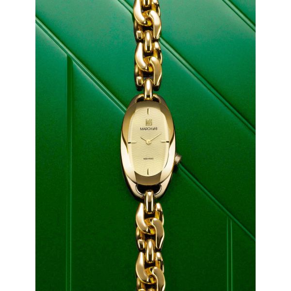 Montre March LA.B Oblongue Electrique Gold Gourmette Doré