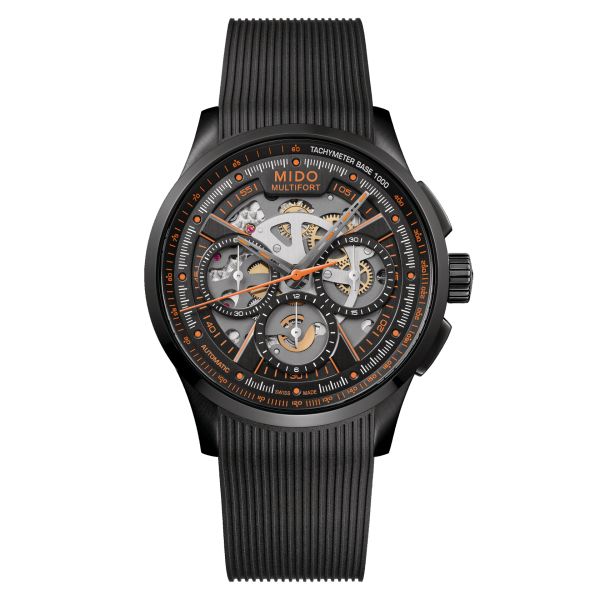 Montre Mido Multifort Skeleton Chronographe PVD Noir Bracelet Caoutchouc