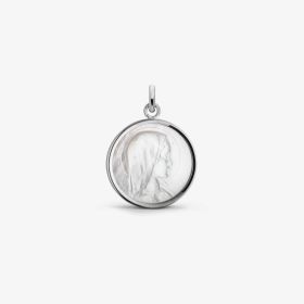 Médaille Arthus Bertrand Vierge Jeune Nacre 19mm Or Blanc
