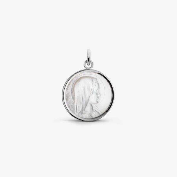 Médaille Arthus Bertrand Vierge Jeune Nacre 19mm Or Blanc