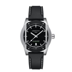 Montre Certina DS Cascadeur Quartz Cadran Noir Bracelet Caoutchouc Noir