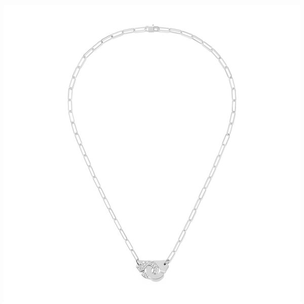 Collier Menottes dinh van Moyen Modèle Or Blanc 1/2 Diamants Chaîne M