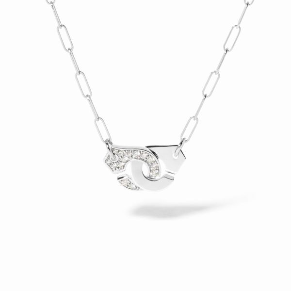 Collier Menottes dinh van Petit Modèle Or Blanc 1/2 Diamants Chaîne S