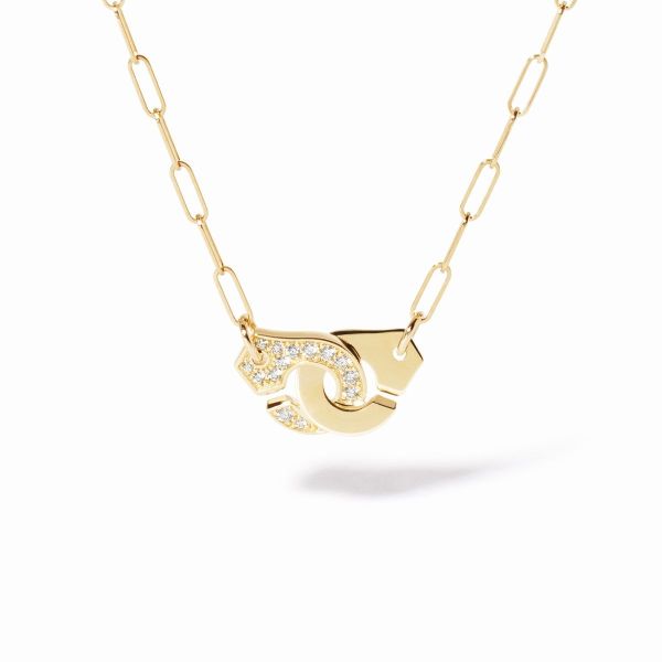 Collier Menottes dinh van Petit Modèle Or Jaune 1/2 Diamants Chaîne S