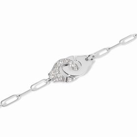 Bracelet Menottes dinh van Moyen Modèle Or Blanc 1/2 Diamants Chaîne M
