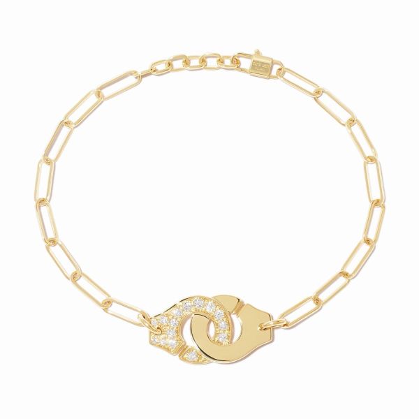 Bracelet Menottes dinh van Moyen Modèle Or Jaune 1/2 Diamants Chaîne M