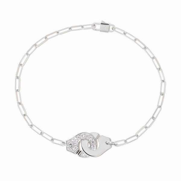 Bracelet Menottes dinh van Petit Modèle Or Blanc 1/2 Diamants Chaîne S