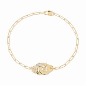 Bracelet Menottes dinh van Petit Modèle Or Jaune 1/2 Diamants Chaîne S