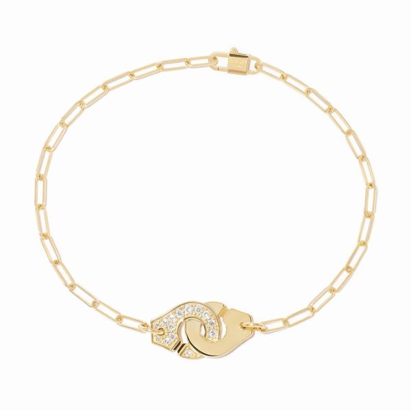 Bracelet Menottes dinh van Petit Modèle Or Jaune 1/2 Diamants Chaîne S