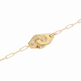 Bracelet Menottes dinh van Petit Modèle Or Jaune 1/2 Diamants Chaîne S