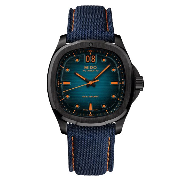 Montre Mido Multifort TV Big Date Bracelet Textile Cadran Bleu