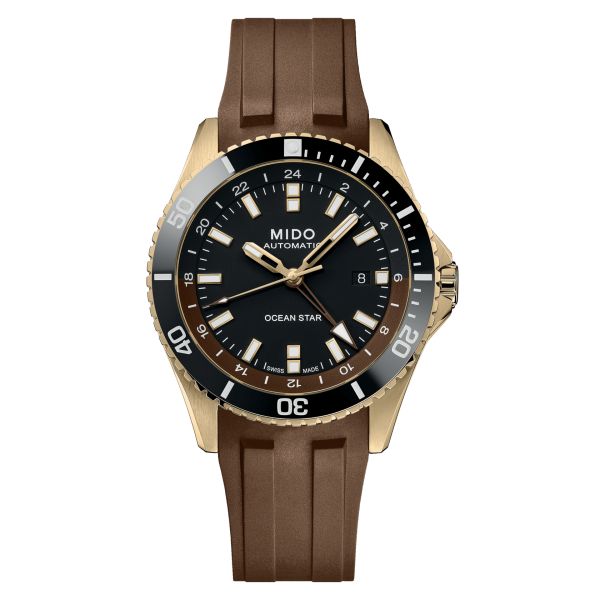 Montre Mido Ocean Star GMT Cadran Noir Bracelet Caoutchouc Brun