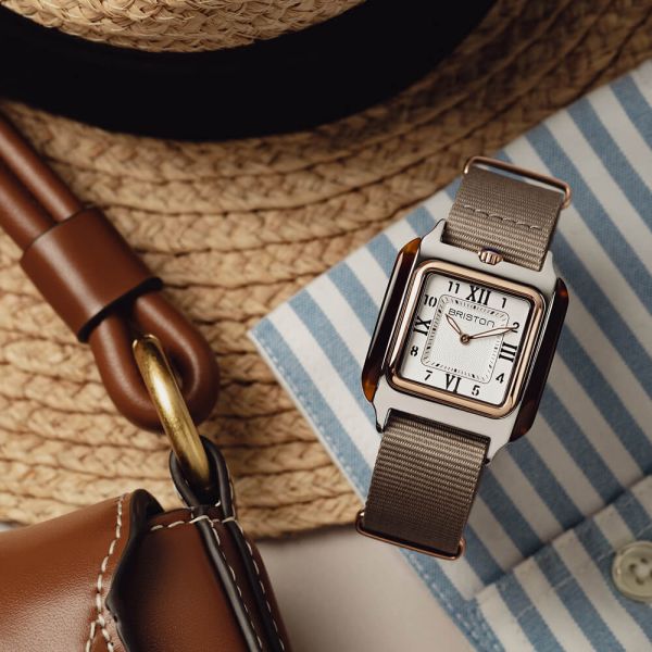 Montre BRISTON Streamliner Kennedy Gold Blanc Bracelet Nylon Beige